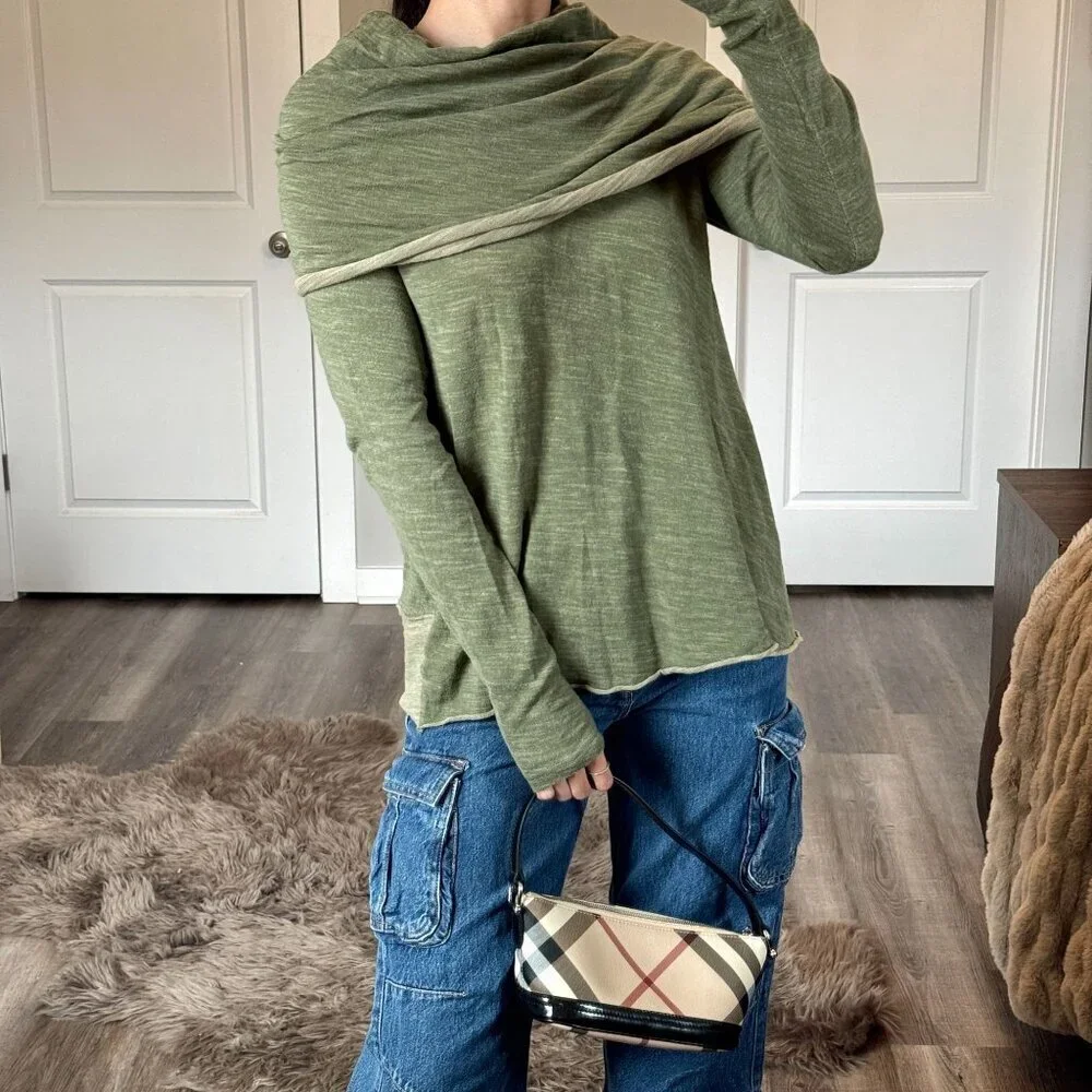 Free People Beach Cocoon Cowl Pullover Green Long Sleeve Top Slouchy Boho OS